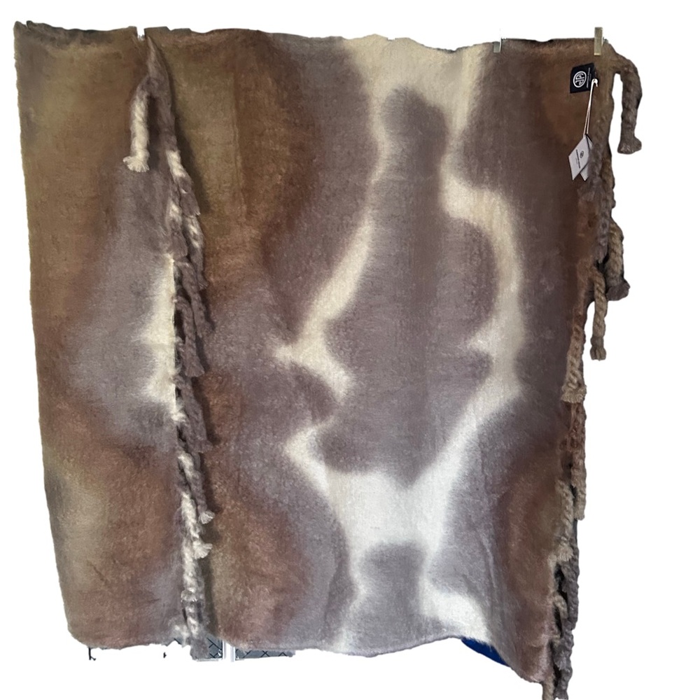NWT Jonathan Adler striped tie die mohair throw blanket cream white tan fringe
